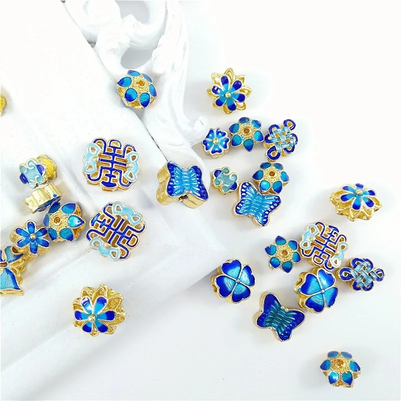 Cloisonne earrings Pendant Bracelet Necklace blue cloisonne lotus spacer beads Accessory Bead Handmade woven pendant