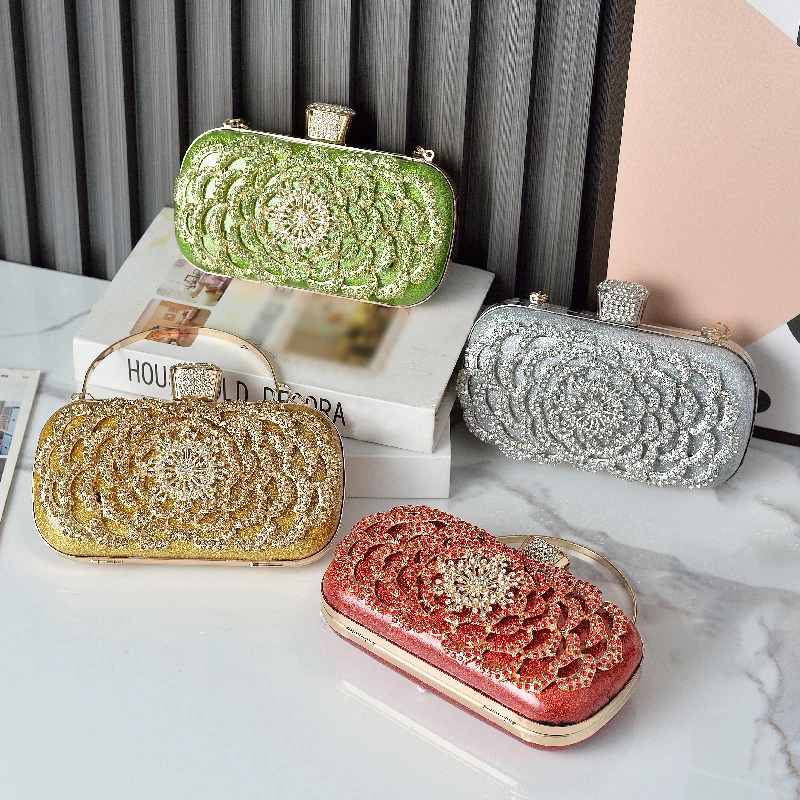 European and American fashion popular evening bag vintage diamond evening bag with handle chain party wedding ladies wallet