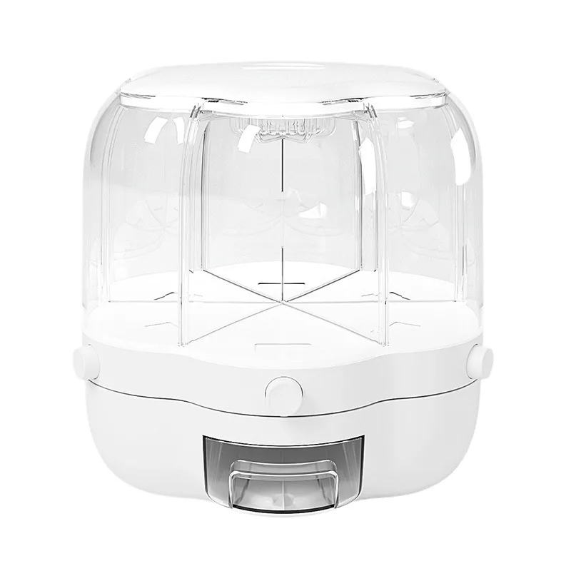 Moisture Resistant kitchen Rice and Grain Storage Container 360 degree Rotating Food Dispenser Measuring Cylinder with Lid