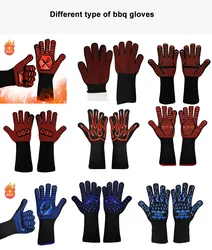 High Quality High Temperature Resistance Oven Mitts 500 800 Degrees Fireproof BBQ Silicone Mitten