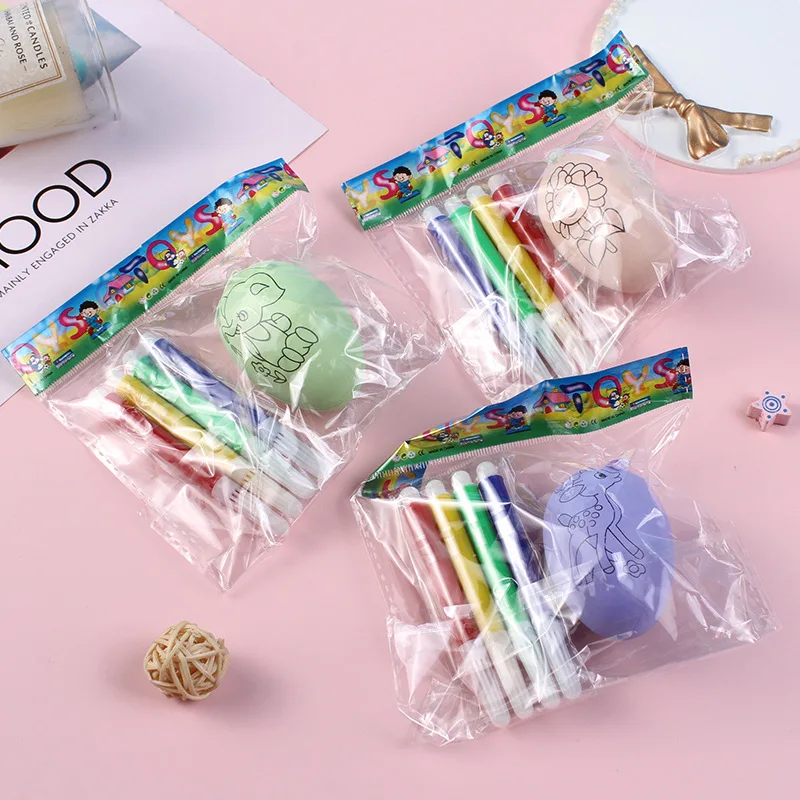 Wholesale Easter Party Backdrop Wall Decoration Hanging Ornaments Supplies Colorful DIY Painting Pen Eggs With Ribbon Set