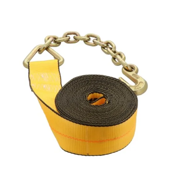 Winch Strap with Chain Anchor 4 Inch 30 Foot Classic Yellow 5400 Pound Safe Working Load