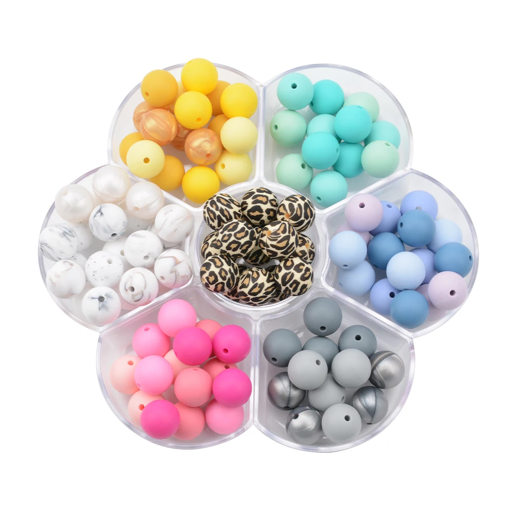 
9mm 12mm 15mm 19mm Wholesale Food Grade BPA Free Round Soft Safe Baby Teething Silicone Beads 