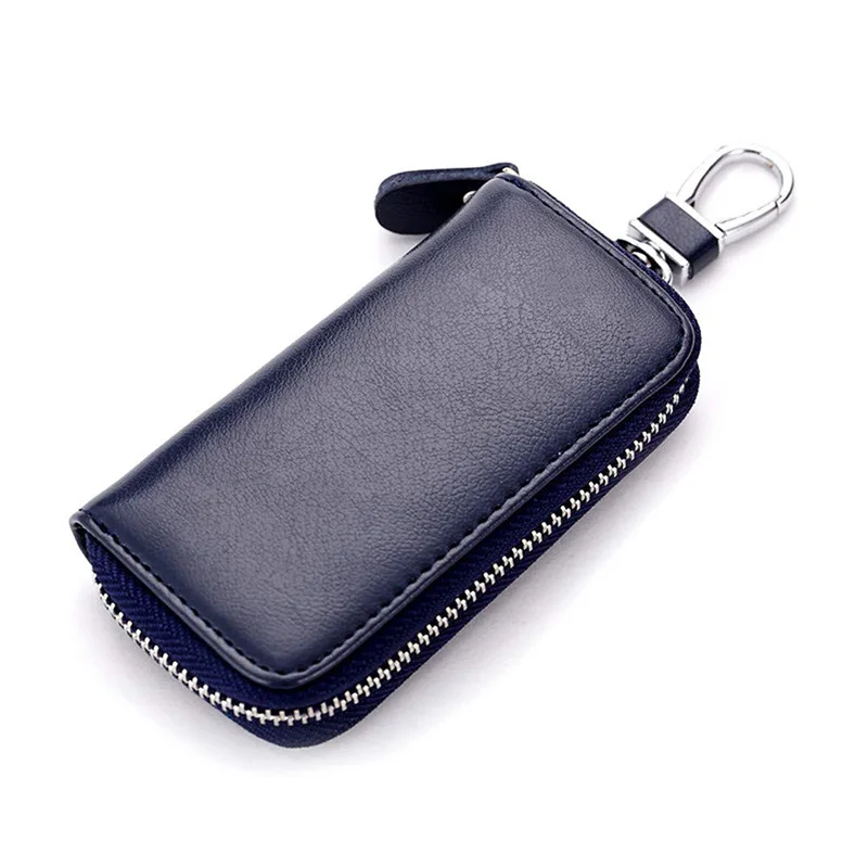 Genuine Leather 2 Card Slot Key Holder Keyring Zipper Bag 6 Hooks Keychain Case  Protection Cover Car Fob Key Holder Wallet