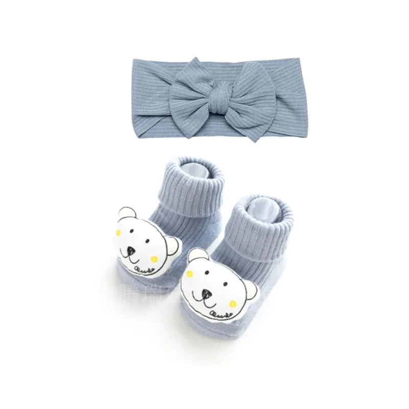 Baby Hairband Floor Socks Set Baby Solid Color Bow Hairband Cartoon Cute Animal Socks Set