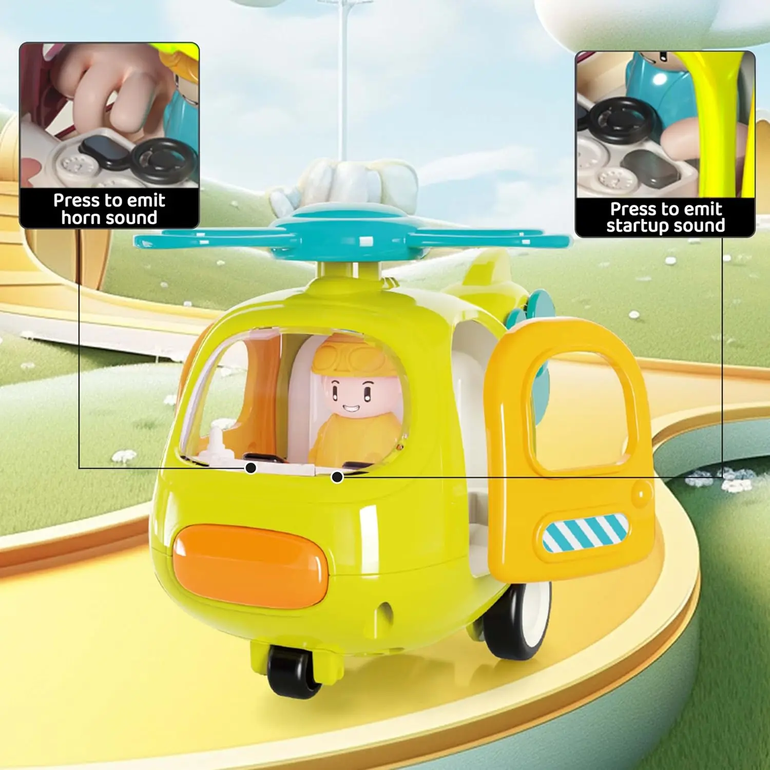 CPS Light-Up Construction Vehicles Toys Helicopter Shape Pull Back Car Toys for toddler with Music Sound