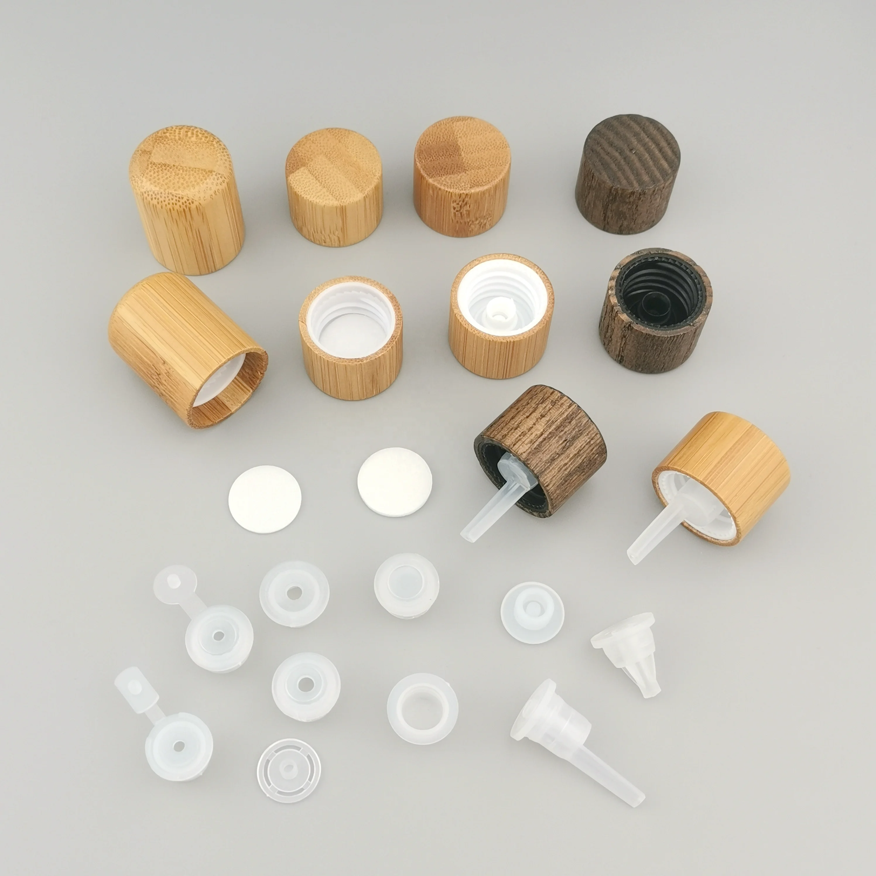 bamboo cap glass essential oil bottle cap 18 mm wooden cap with drops plug for essential oil packaging