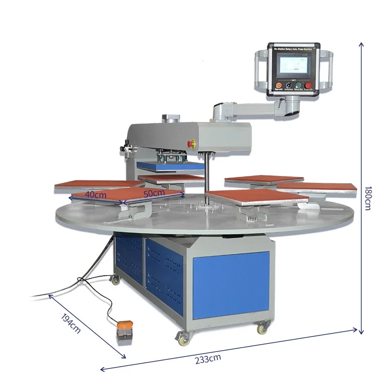 Fully automatic pneumatic robotic 6 station heat press printing plate roller hot transfer for Garment