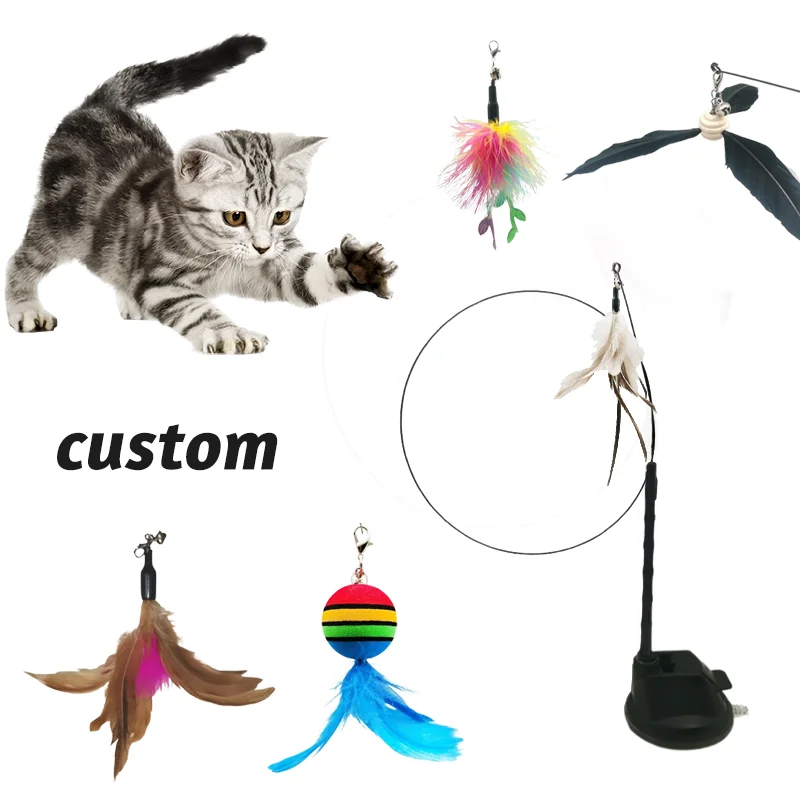 Interactive Automatic Cat Toy Fishing Rod with Changeable Simulation Bird Plush & Rotating Feather Stick Replacement Accessories