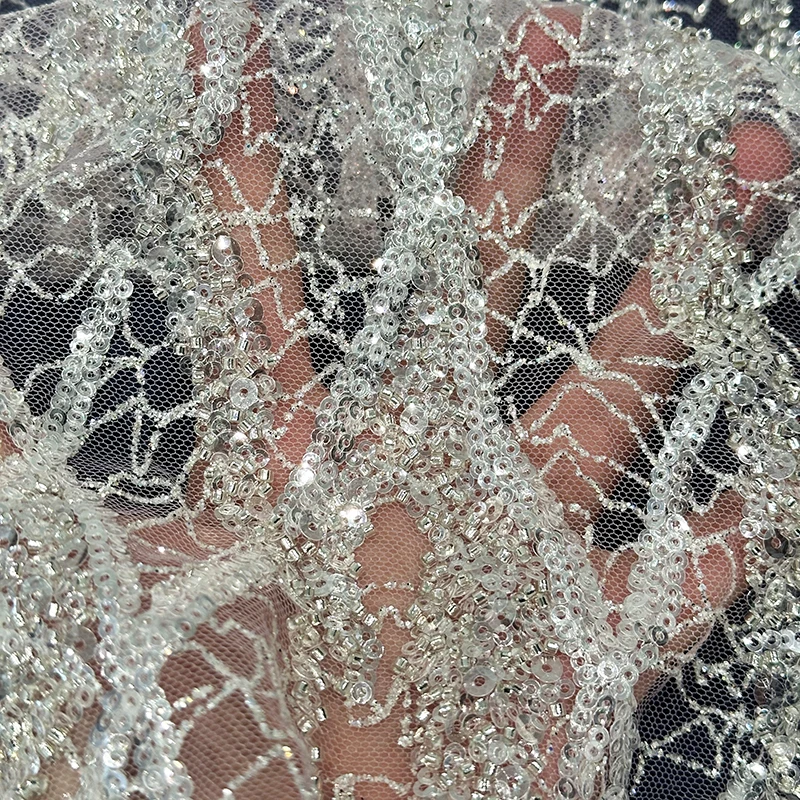 Hot sales china wholesale embroidery mesh crystal sequin lace fabric embroidered fabric for ladies african bridal lace fabric