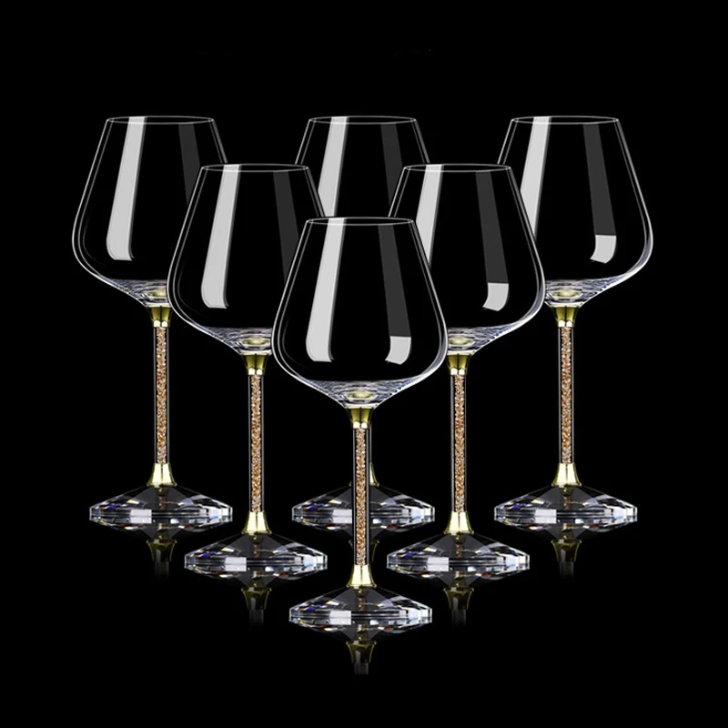 Shunstone Custom High Quality 600ml Gold Foil Crystal Burgundy Wine Glass Set of 6 For Wedding Restaurant Hotel Party