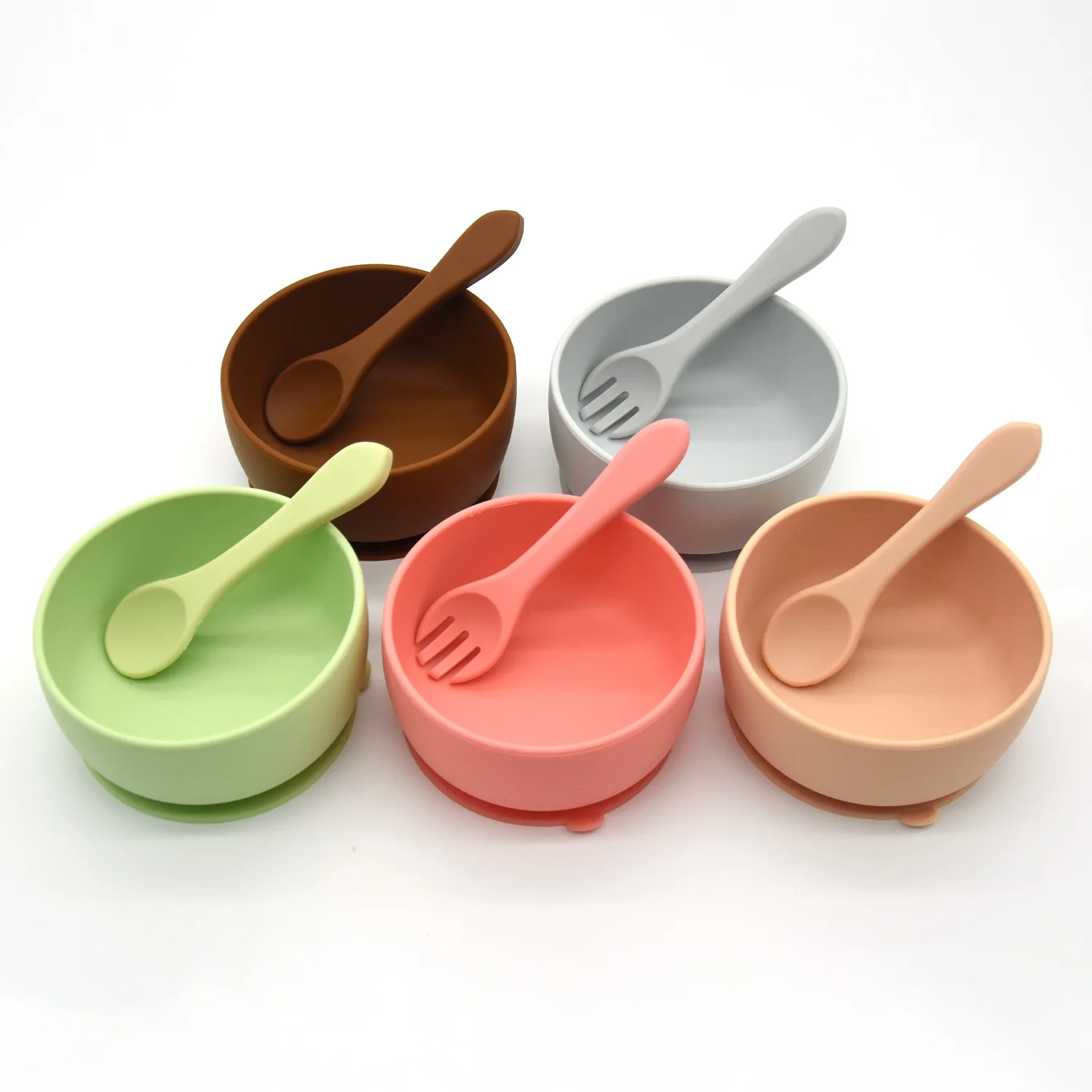 BHD Kids Dinnerware Tableware Set Non-Slip Silicone Baby Feeding Bowl with Easy Grab Training Fork Spoon Cutlery Set