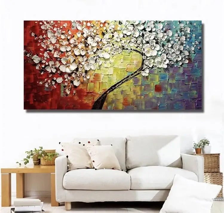 Knife Flowers Oil Paintings Home Decor Wall Art Colorful 3D Flowers Paintings Art On Canvas