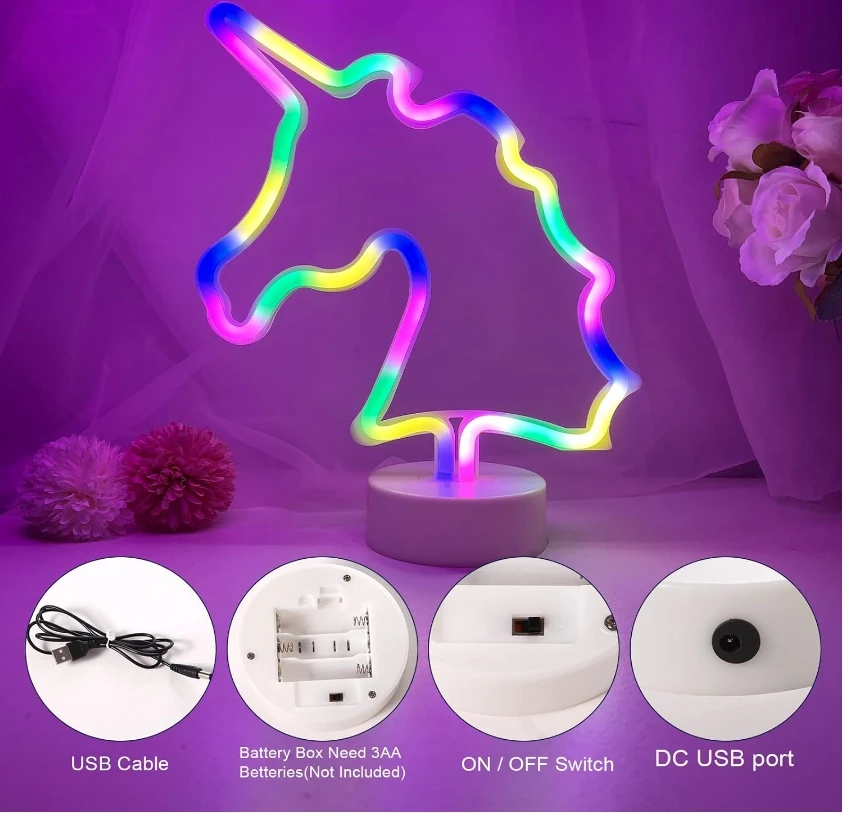 Colorful Battery Usb Powered Animal Desktop Night Lamp Led Unicorn Neon Sign Light For Party Kids Bedroom Girl Table Decoration