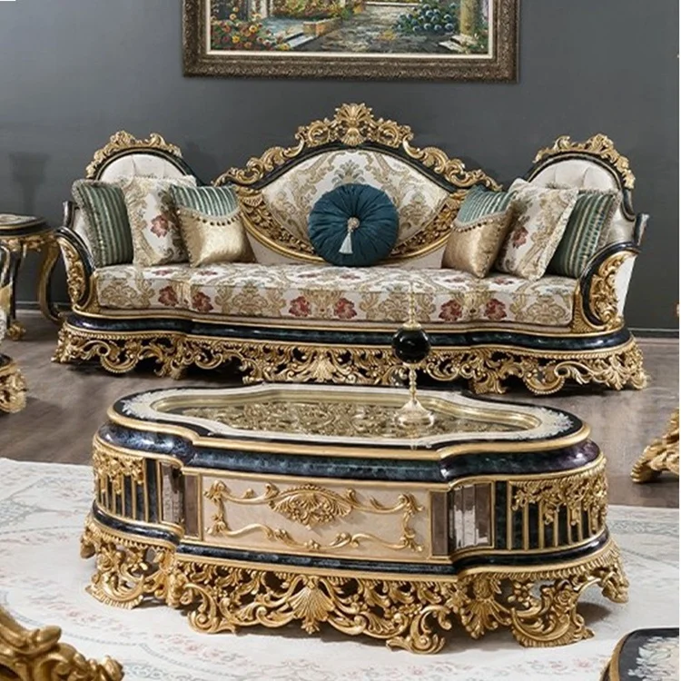 Classical luxury living room turkish sofa set Factory supply antique turkish carving sofa furniture