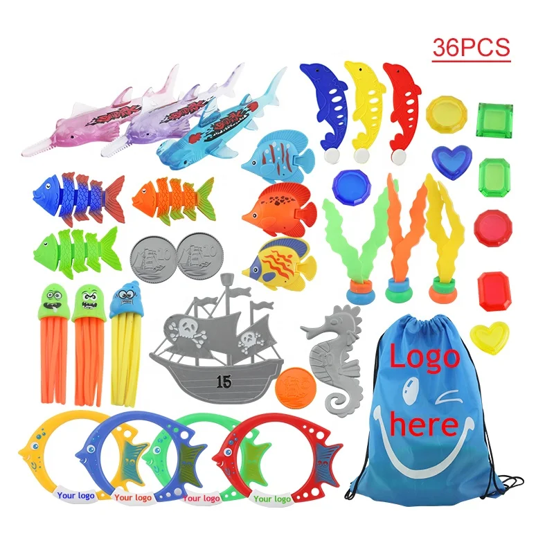 36pcs summer pool diving toy set underwater treasure set children swim training dive toy