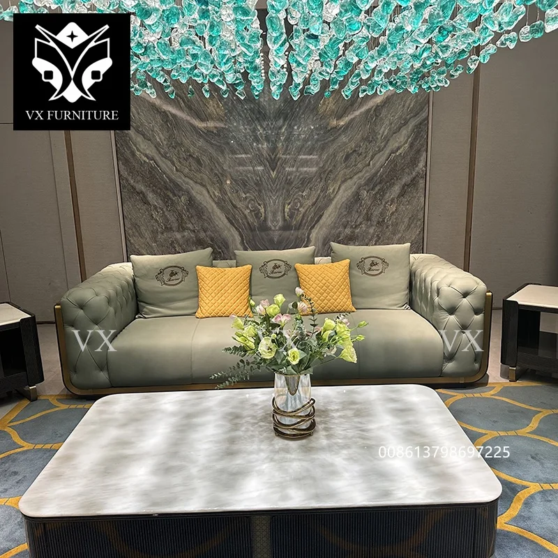 Custom Sectional Synthetic Leather Sofa Set Furniture Luxury White And Golden Beauty Salon Synthetic Leather Couch