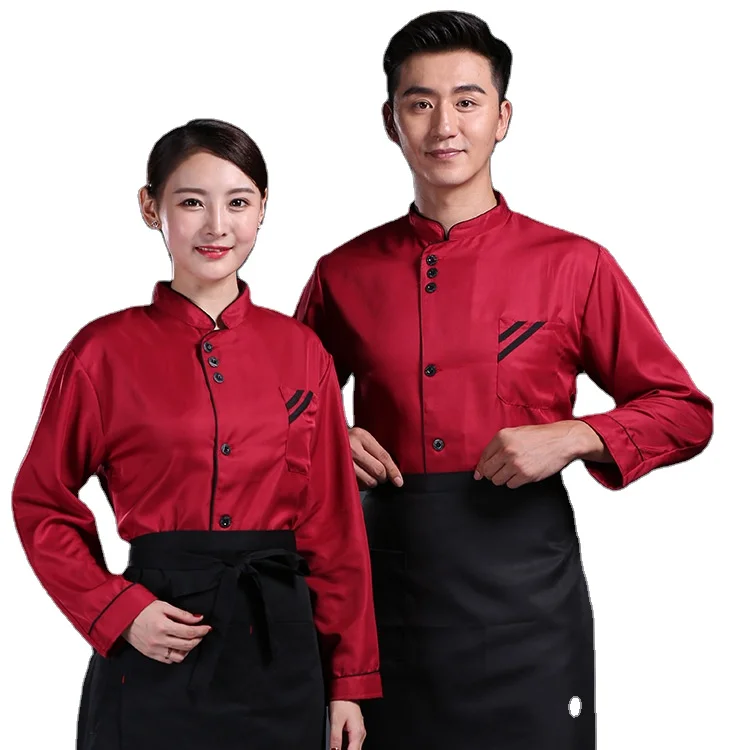 Wholesale Long-Sleeved Chef Work Uniform Tops for Men and Women with Button Pockets for Hotels Restaurants Hot Pot Joints