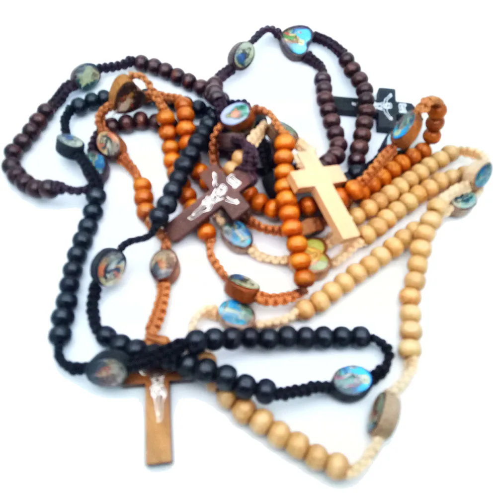 Wooden Beads JERUSALEM Religious Catholic Jewelry Cross Jesus Rosary Necklace rosario religioso catene rosario