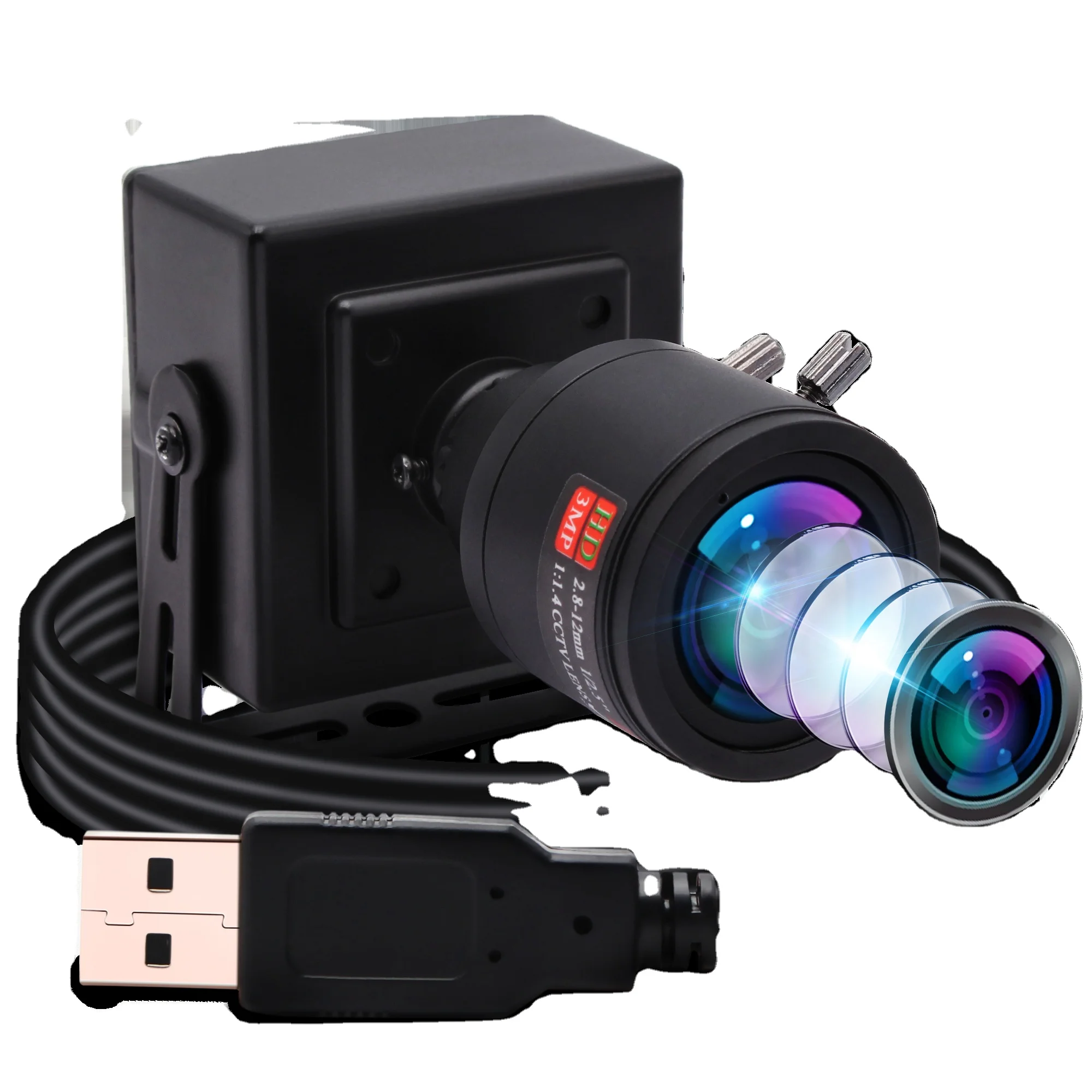 ELP 5MP Aptina MI5100 CMOS Sensor USB Webcam Free Driver UVC Mini USB Web Camera with 2.8-12mm Varifocal Lens for PC Computer