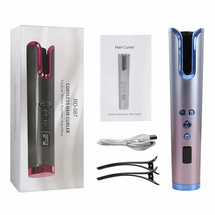 Power Bank Rechargeable Hair Curler Portable Wireless Lcd Display New Style Automatic For DIY Beauty Hair Curlers Pink
