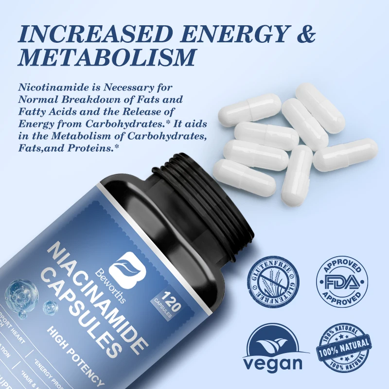 60 шт. Водорастворимые витамины группы B ниацин Ниацинамид капсула для здоровья кожи