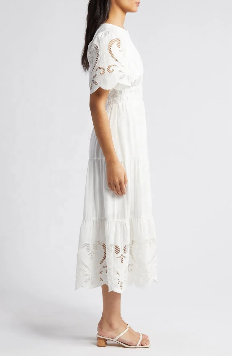 2024 Fashion Holiday Summer Lace Detail Tiered Midi Dress holiday bohemian dress