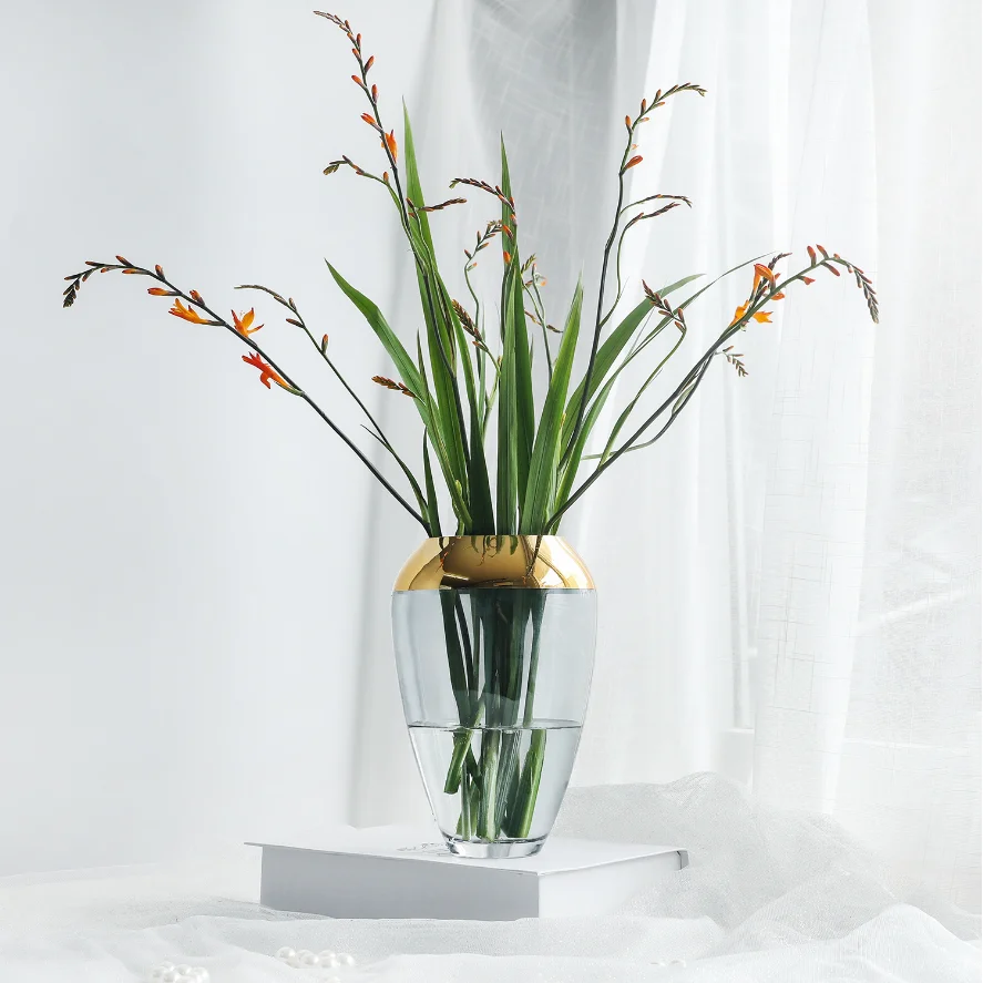 Modern minimalist vases for home decor classic transparent glass flower vase with gold edge light luxury decoration glass vase