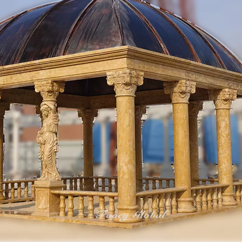 Square Greek Marble Garden Gazebo Large Outdoor With Corridor