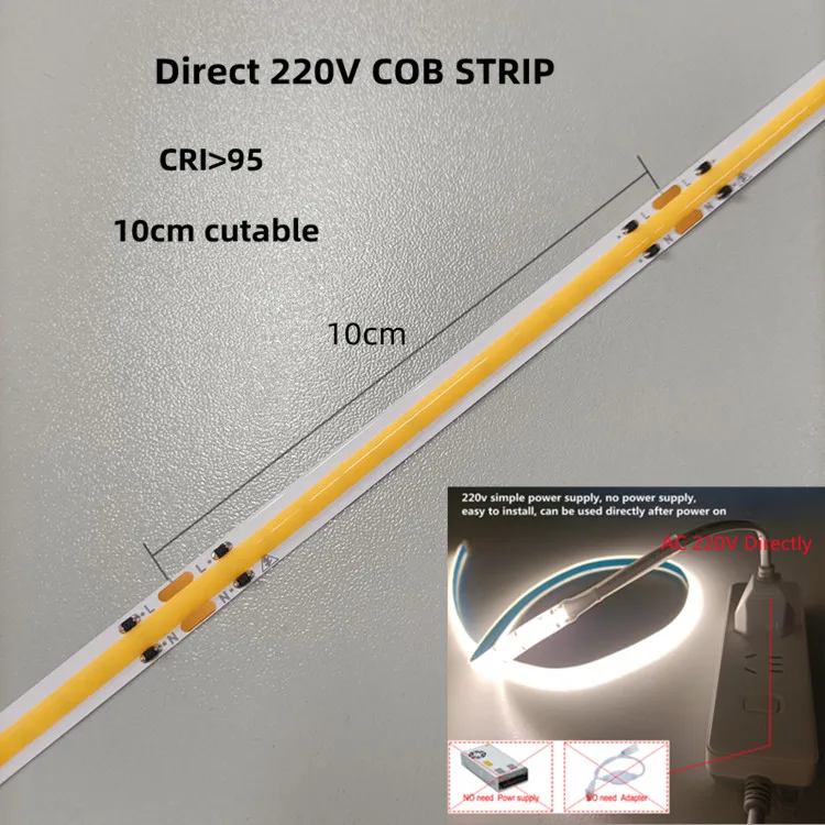 ac110v cob led strip cri95 ip67 waterproof aluminum led hard strip light ac220v cob led strip lights
