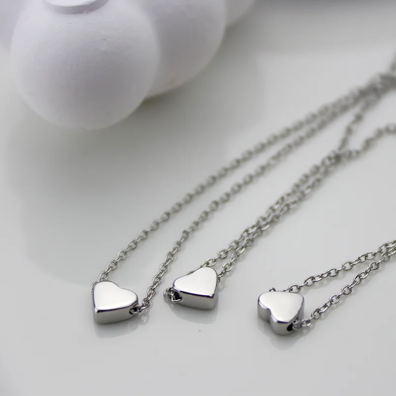 2Pcs Low MOQ Wholesale Mini Stainless Steel 18K PVD Gold Plated Heart Shaped Blank Pendant Necklace For Women
