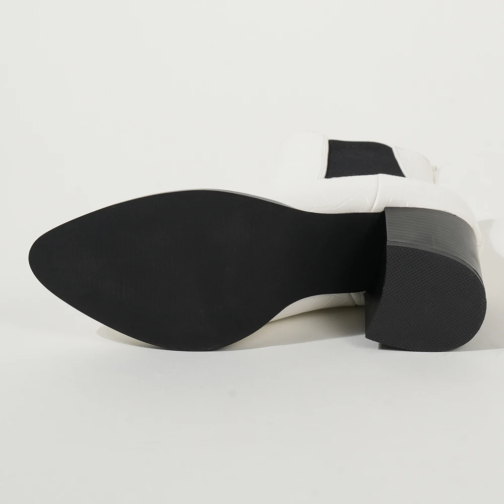 Spring white alligator PU leather thick heel ankle boots and naked boots a slip-on elastic Chelsea boots women