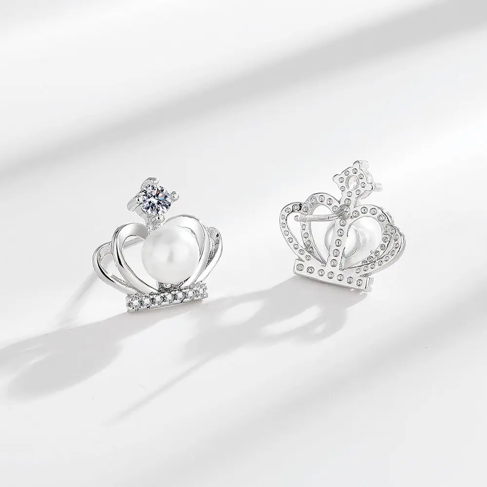 Superior pearl crown micro-inset zircon earrings women all match simple exquisite earrings