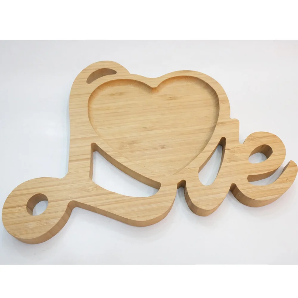 Bamboo wooden Serving Tray heart shape wedding decoration lover shape Plate Valentine Day love gift tray