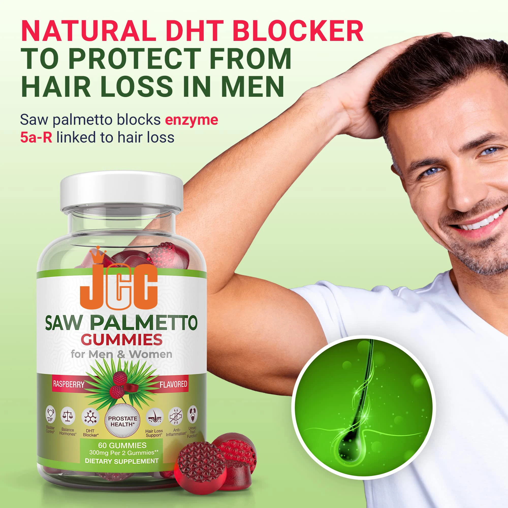 Premium Saw Palmetto Gummies for Hair Loss Support Men and Women  Prostate Health and  DHT Blocker Vegan Halal Gummies