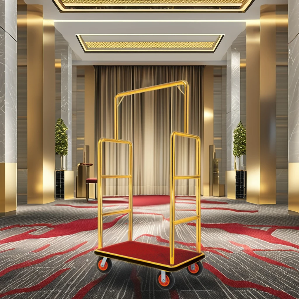 Wholesale Modern Hotel Lobby Bellman Luggage Carrier Trolley New Design Gold Titanium Serving Trolley Supplies for Hotels