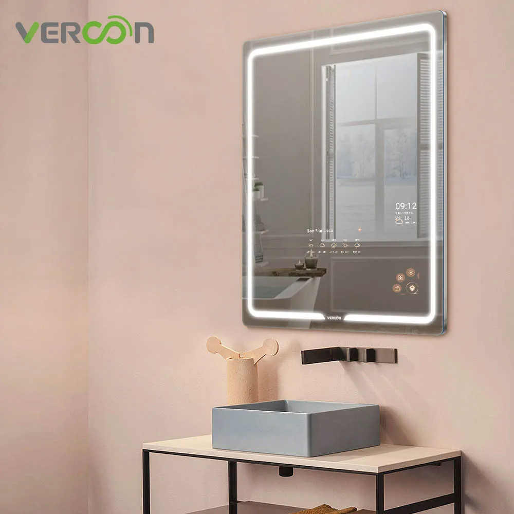 Vercon china manufacturer smart mirror wifi touch screen  led vanity mirror bathroom with lights touch led smart mirror for tv