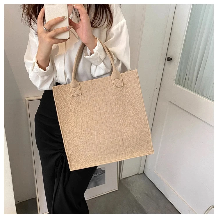 Fashion Crocodile Pattern Vintage Casual Shoulder Bag Business Office Large Capacity Shopping Tote Bag Portable Felt Bag