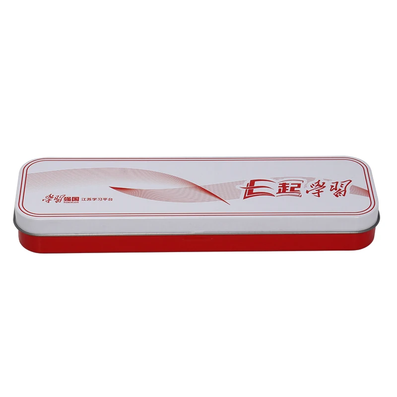 Factory wholesale custom tinplate personalized rectangular hinged metal school pencil tin case