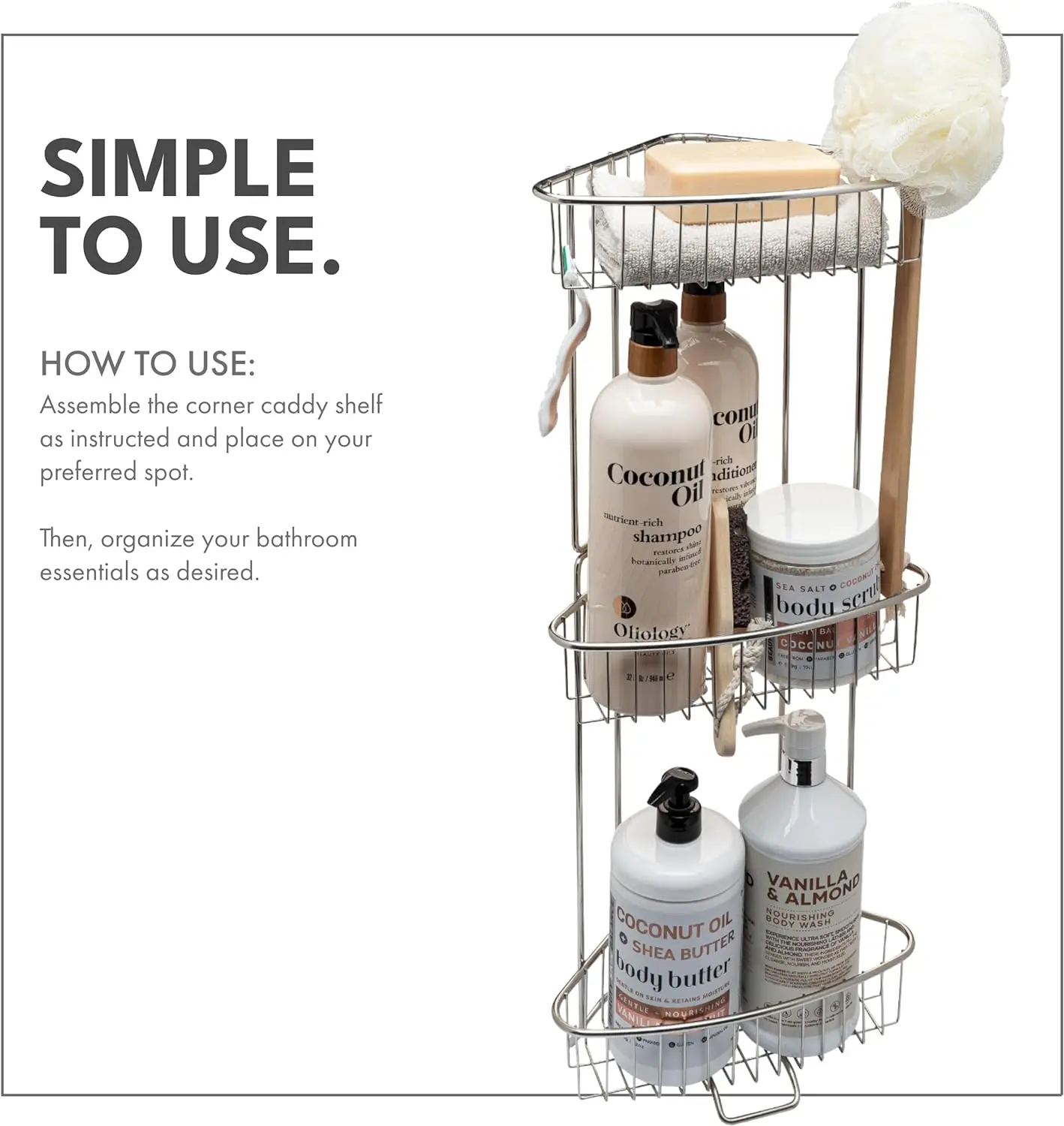 Stainless Steel Floor Shower Caddy Corner Caddy Shelf for Bathroom and Shower Storage Rust-Proof Shower Caddy