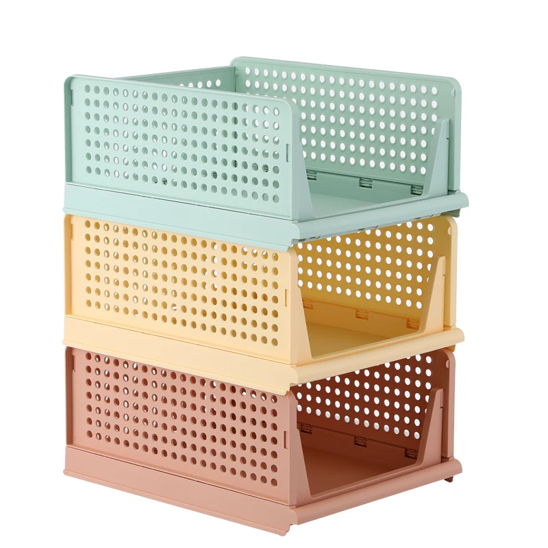 Plastic Folding Stackable Storage Basket Collapsible Shelf Baskets Clothes Storage Bins Foldable Storage Box Plastic