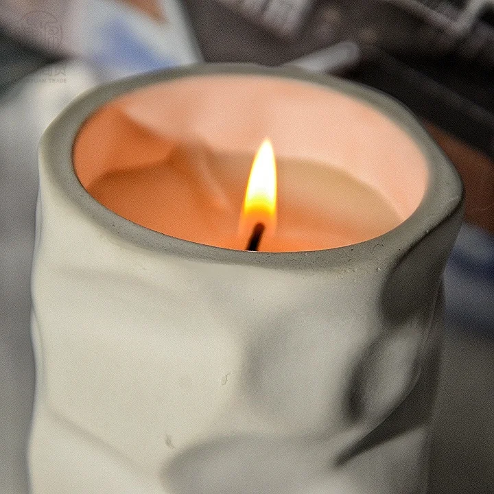 Unique Design White Color Ceramic Nordic Concrete Cement Scented Candles Jars Frosted Round Candle Holder
