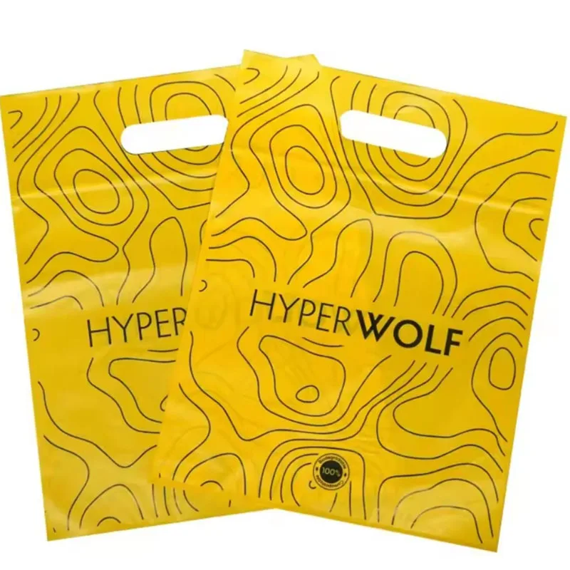 Biodegradable Compostable plastic shopping bag custom logo die cut handle bag for Clothes