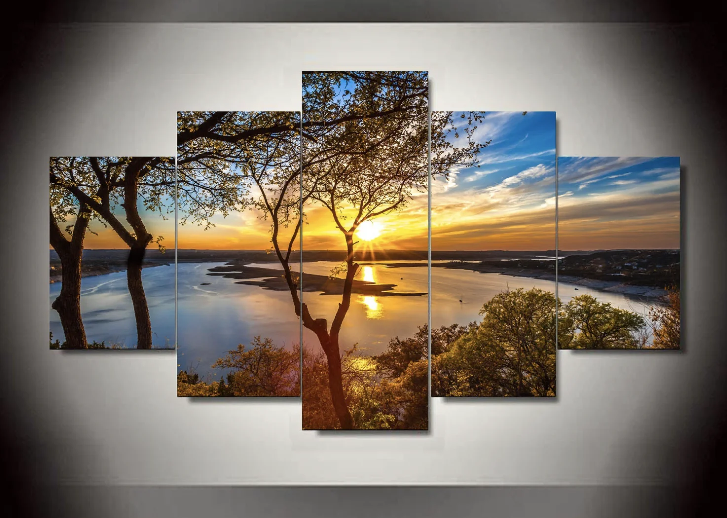 Modern style Tree with River Sunrise Nature Landscape Wall Mural Pictures Artwork Art Printing