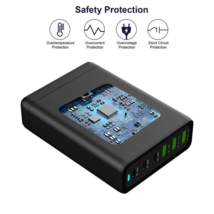 120W Adapter 6 Ports USB Type C PD Fast Charging Quick Charge 3.0 USB-C Desktop GaN Charger For iPhone 14 13 Pro Xiaomi Samsung