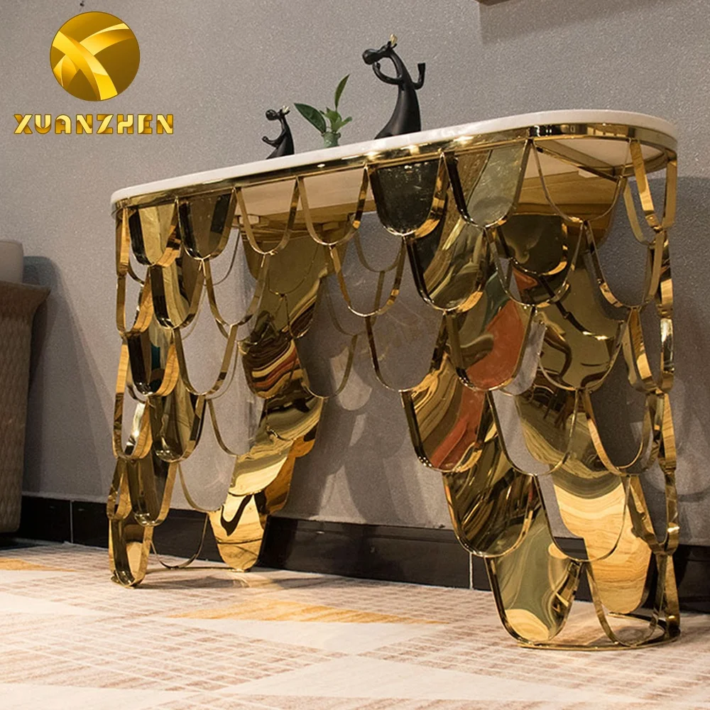 Home furniture living room sets luxury stainless steel hallway table modern console table for wholesale