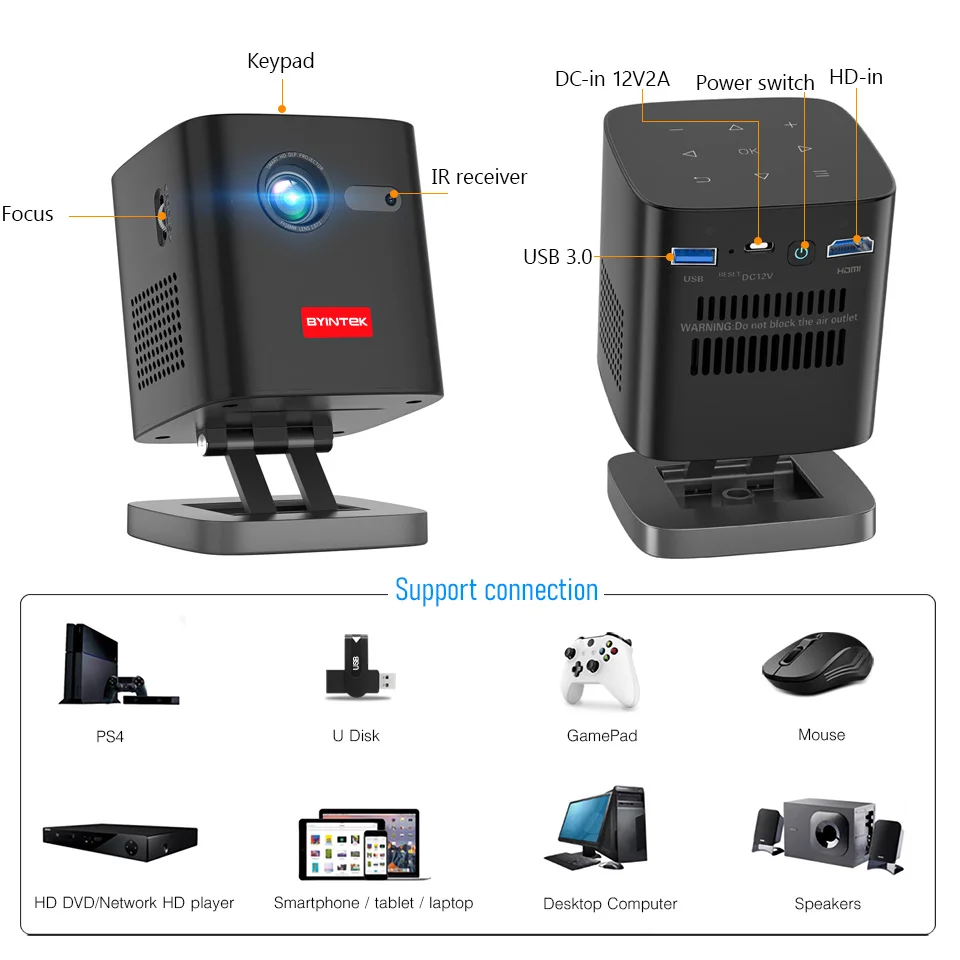 BYINTEK P19  Smart  DLP Mini Pocket Projector Android WIFI Portable Proyector Beamer 4K 3D Home Cinema Pico Projectors