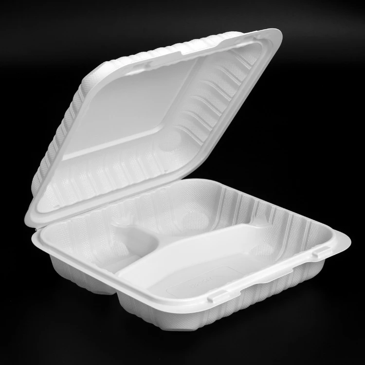 High quality microwave to go restaurant lunch box 8 x8 hinged three compartment styrofoam containers