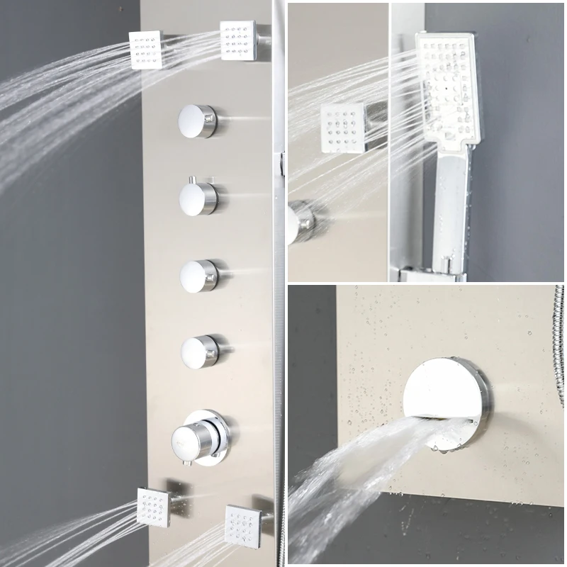 wall mounted Stainless steel Rainfall shower panel with waterfall mode body jets shower