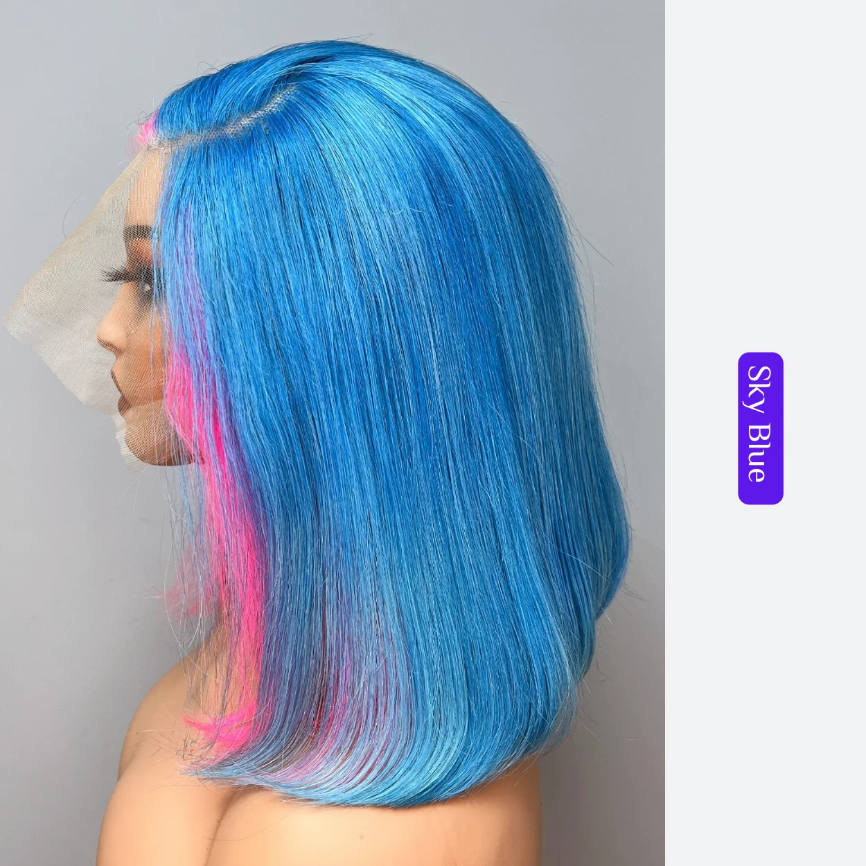 Cheap Wig Vendor Royce Hair Customized Wig Highlight Pink Color Mixed Blue Color Double Drawn Bob Wigs Human Hair Lace Front